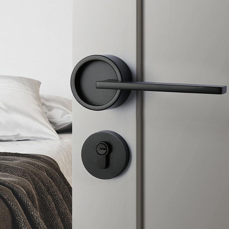 北欧门锁室内卧室机械房门锁分体锁具简约轻奢黑色静音执手锁