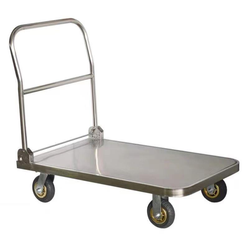 不锈钢304加厚载重型平板物流折叠手推车仓库车间四轮静音拉货车