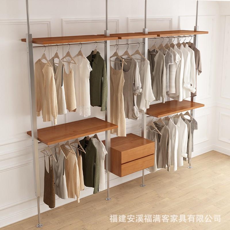 中古风金属衣柜开放式卧室落地铁艺挂衣架子顶天立地步入式衣帽间