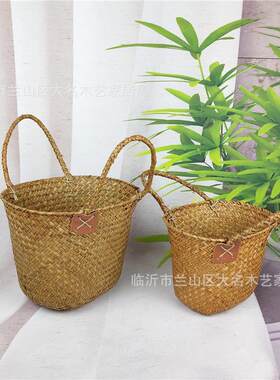 临沂海草书包手编外贸家居杂货草编手工编织花篮手提筐
