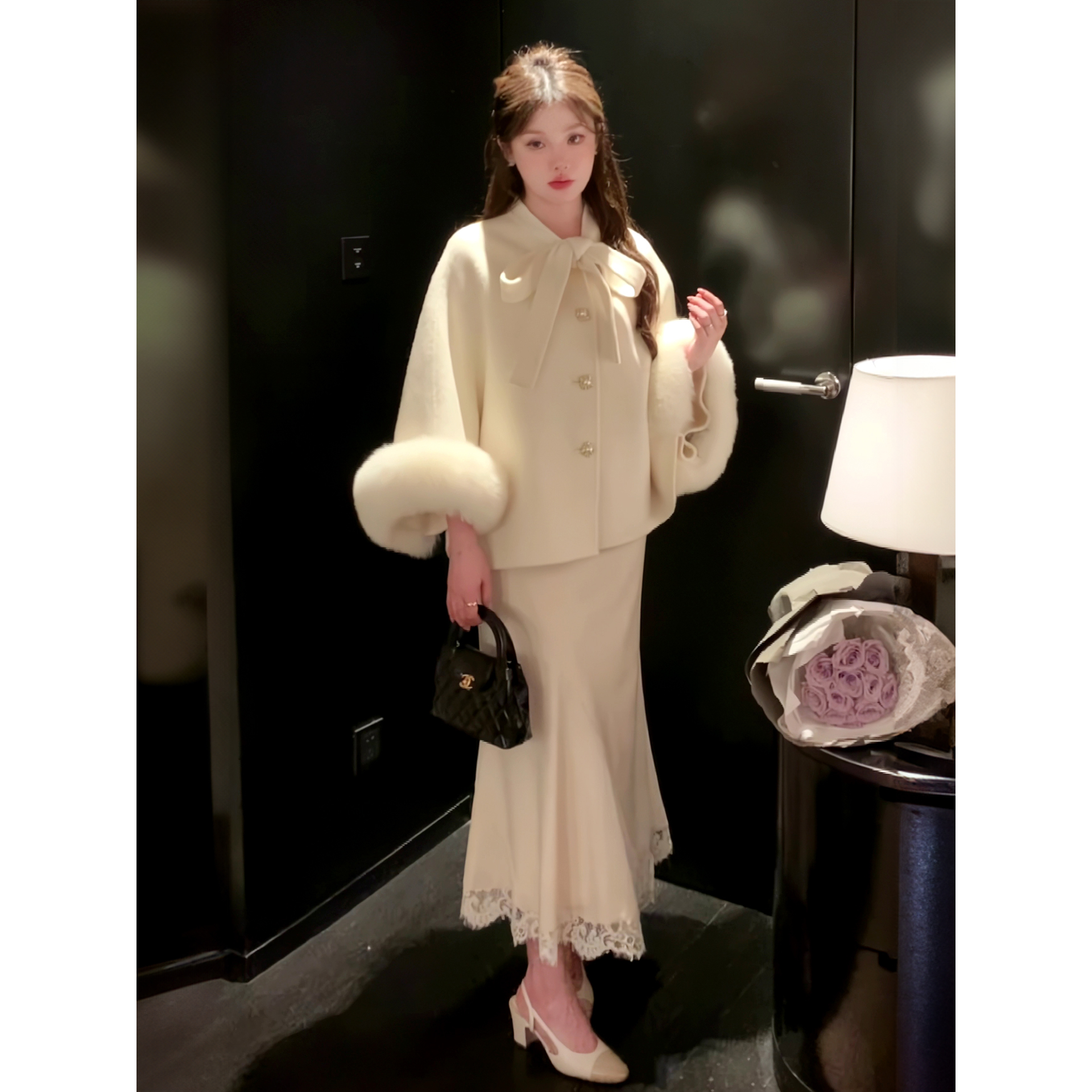 冬日千金穿搭斗篷毛呢外套女2025秋冬新款高级感中长款呢子大衣潮