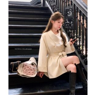 杨小卷 高智千金感系带收腰短款风衣白色外套女高级感长款大衣秋