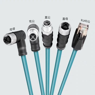 连接器M12高柔拖链X型8芯公profinet/EtherCat网线M12母头转RJ45