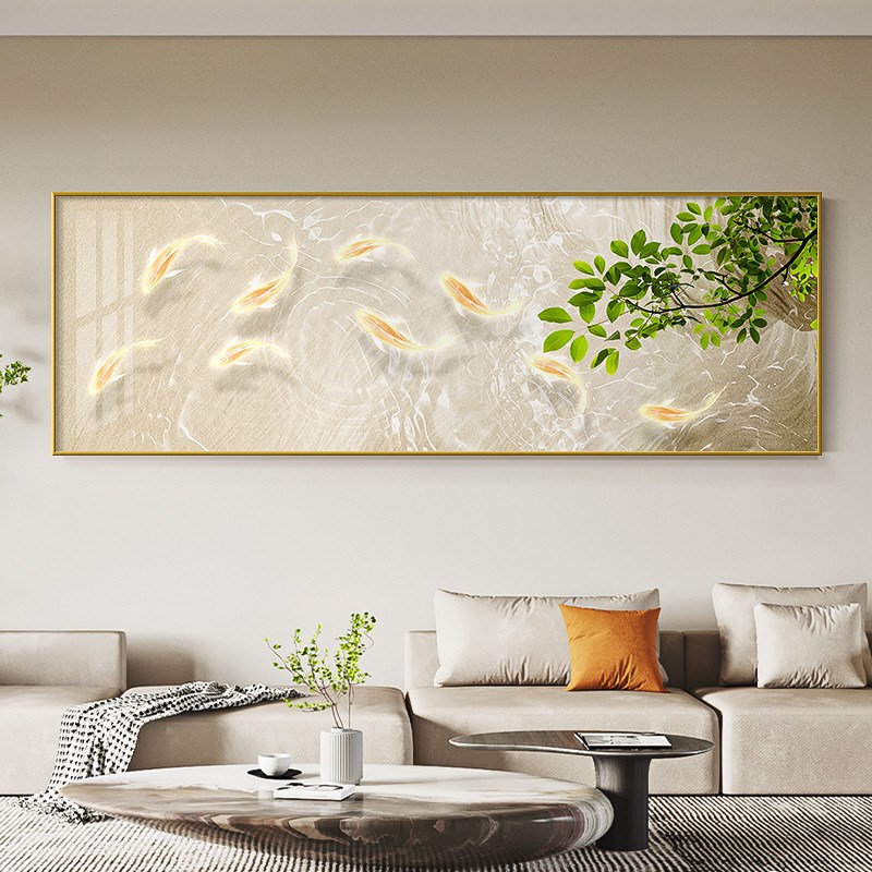 卧室沙发客厅装饰画挂画灯九植图壁画带鱼风新款墙法式背景奶油绿