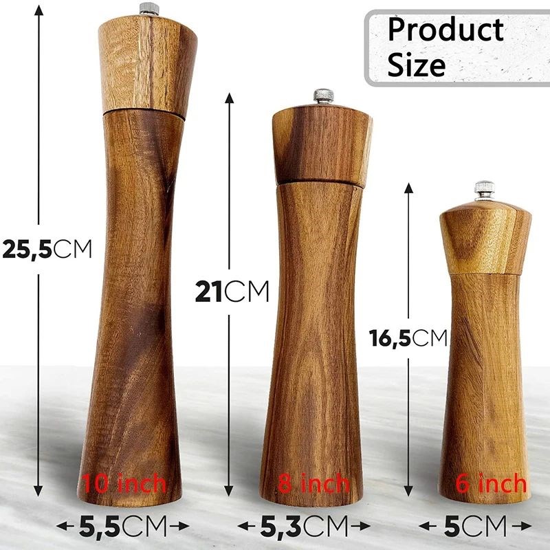 FLYMUYU Salt and Pepper Grinder Acacia Wooden Spice Pepper M