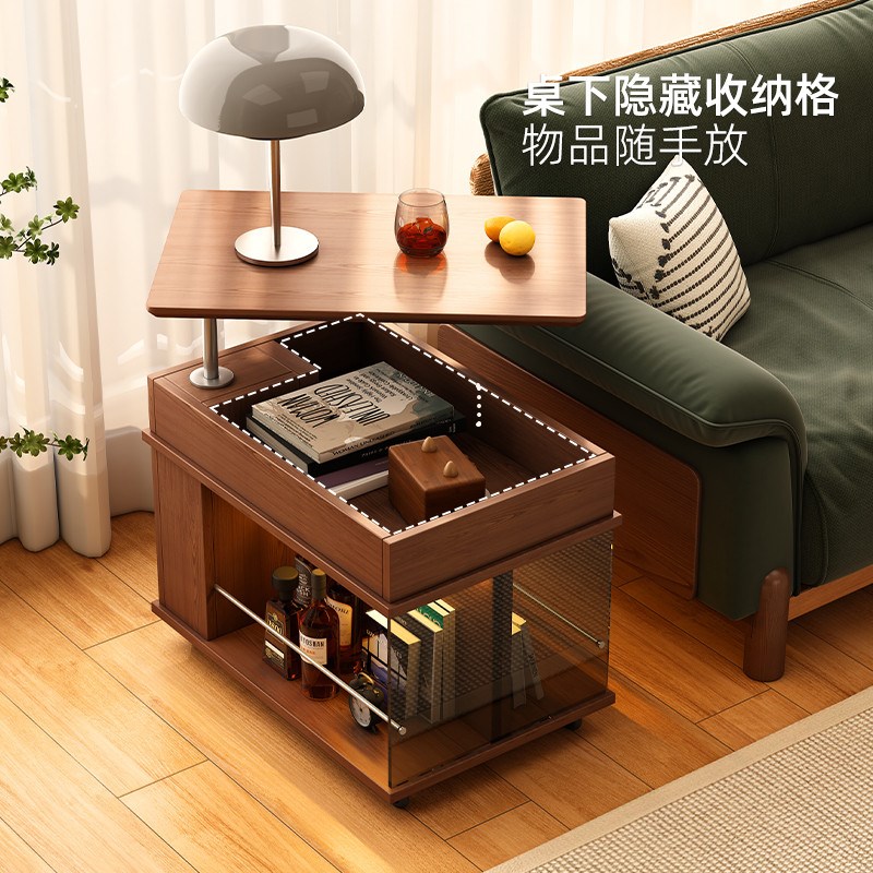 实木移动边几可升降式茶几小户型客厅家用沙发边柜中古小推车边几