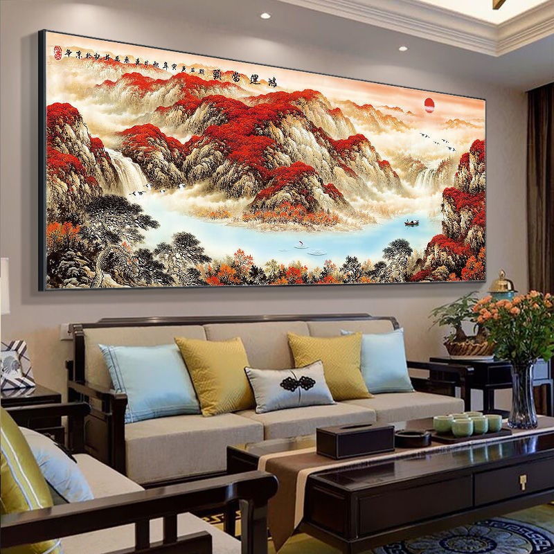 l1s聚宝盆山水画中式国画办公室风景挂画客厅装饰字画沙发背景墙