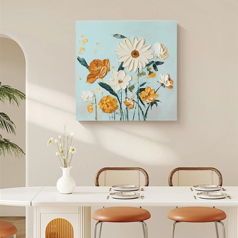 奶油风鲜花非油画仿手绘抽象艺术客厅装饰画卧室床头玄关挂画餐厅图片