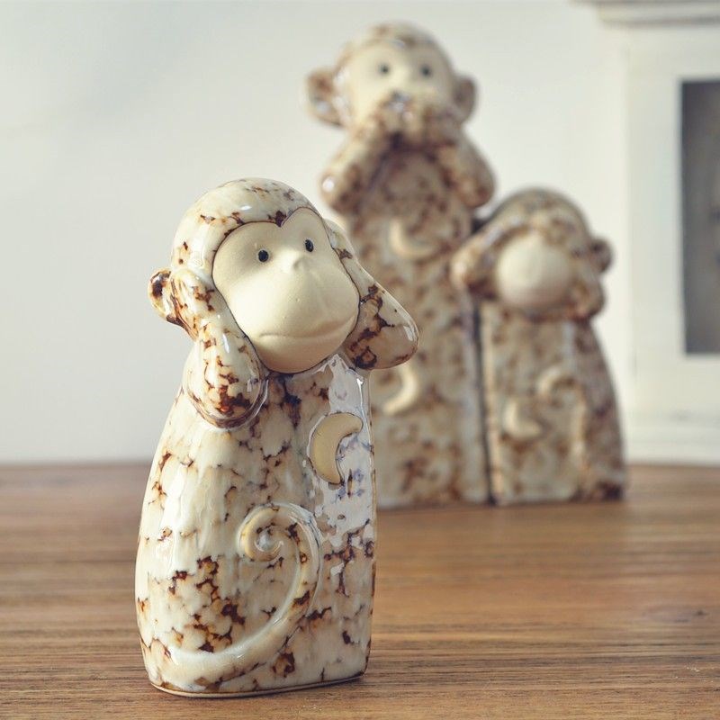 不听不看不说三不猴景德镇创意陶瓷可爱家居客厅电视柜办公室摆件