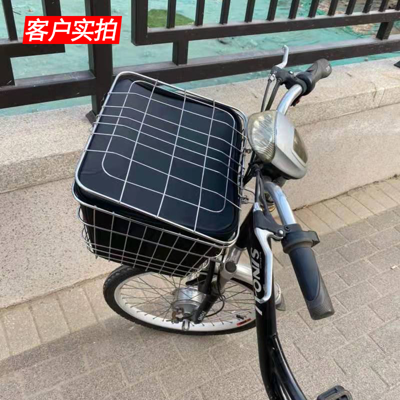 出口外贸不锈钢带盖车篮实心材质前后置电动自行车大车筐车篓子