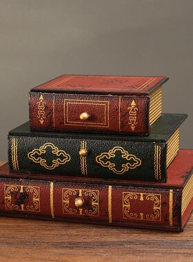 复古仿真书摆件桌面电视柜木盒装饰展示柜书柜创意书本道具书房摆