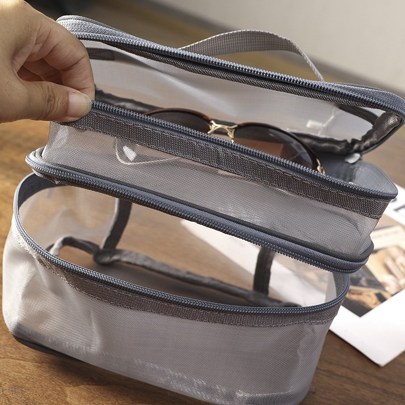 华子家 出口单!可携式化妆包旅行透明双层网纱收纳Q袋洗漱包40806