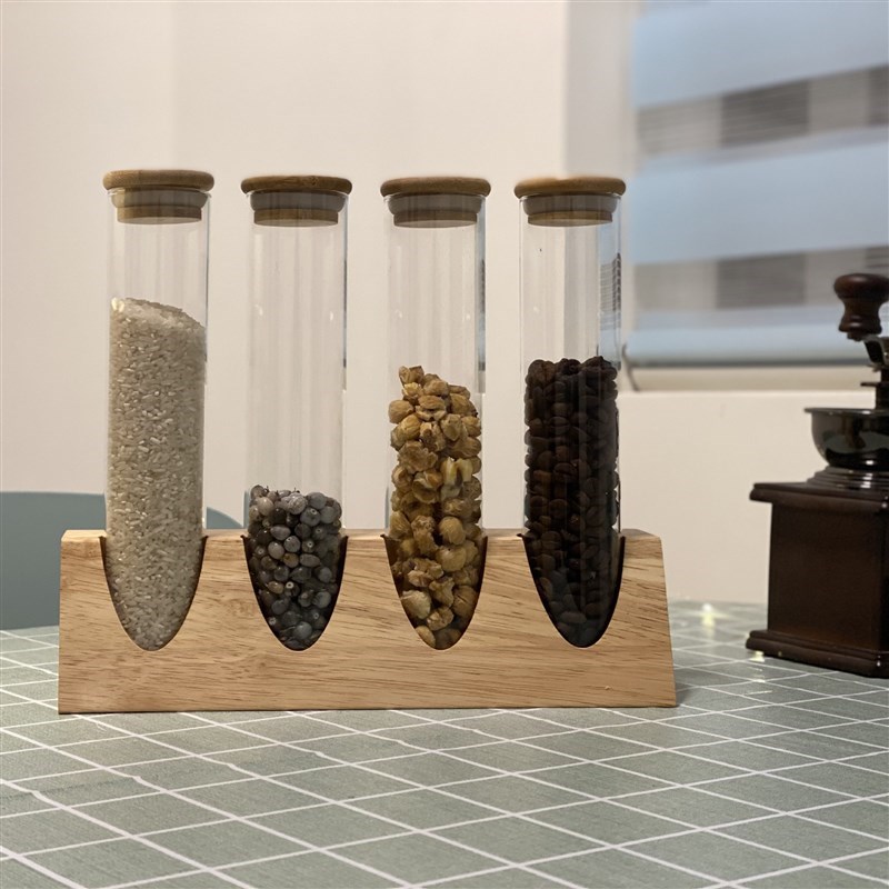 试管实木展示架玻璃储物罐样品房摆件创意收纳茶叶咖啡豆分类瓶