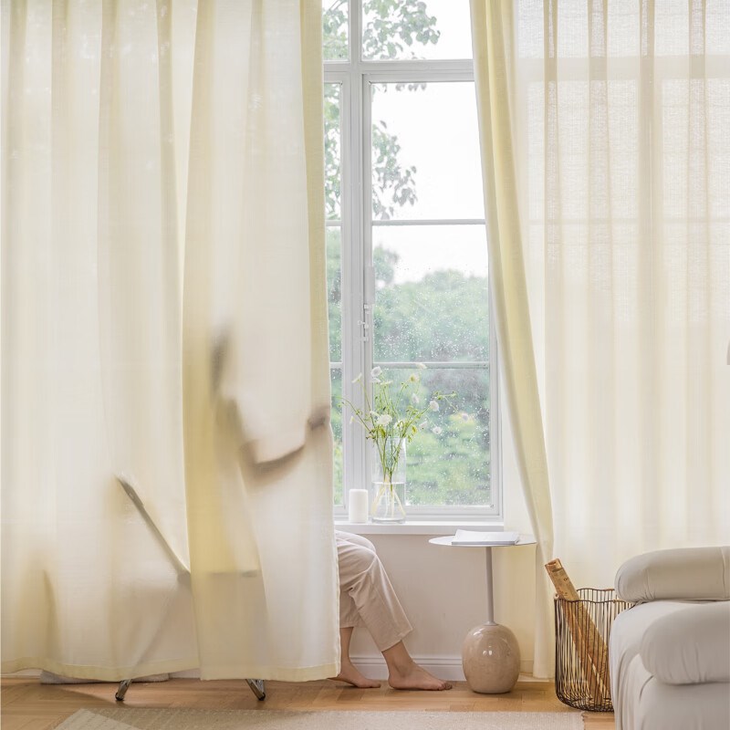 窗帘窗纱成品纱帘加厚乱麻纱客厅卧室阳台纯色透光不透人可跨境