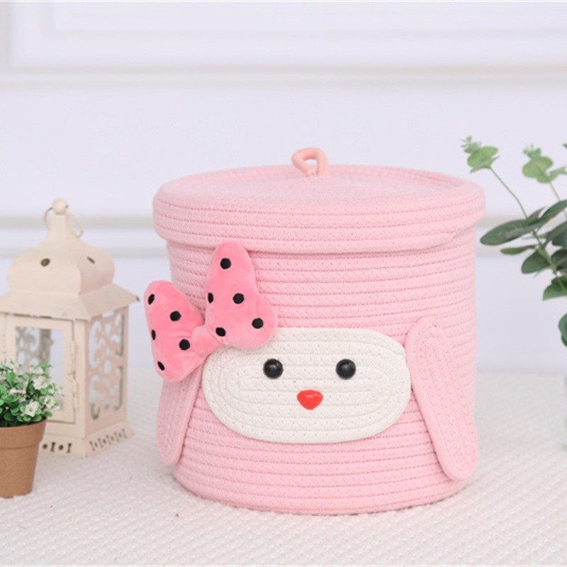 可爱收纳篮杂物蔬菜编织收纳筐零食玩具粉色蝴蝶结棉绳带盖收纳盒,收纳整理,收纳筐,淘宝优惠券,粉丝福利购,淘宝优惠卷