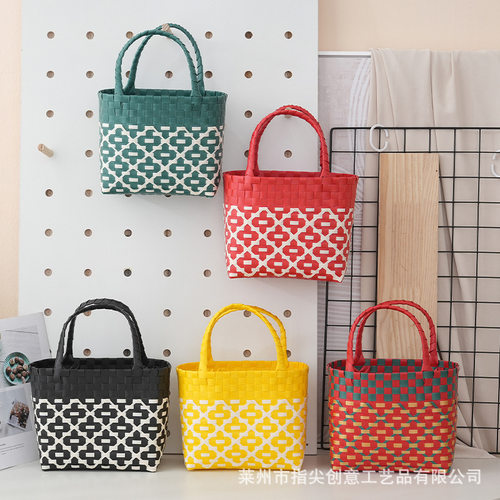 新款塑料手工编织包小方包菜篮子