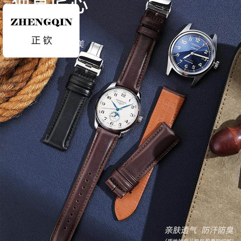 正钦通用真皮表带男蝴蝶扣适用浪琴帝舵CK欧米茄豪雅小牛皮手表带