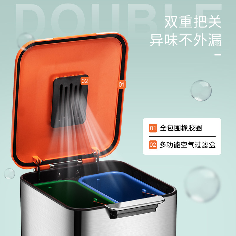 不锈钢干湿分类垃圾桶办公室酒店厨房家用上下分层柜式可变收纳桶