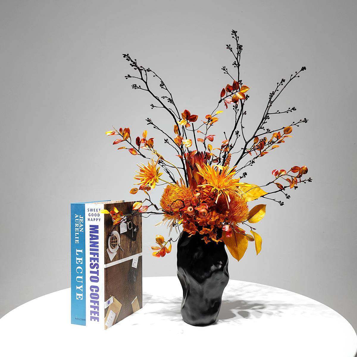 新中式轻奢秋色橙红色仿真花艺插花陶瓷玄关茶几花架博古架摆件,纺织面料/辅料/配套,纺织机械配件,淘宝优惠券,粉丝福利购,淘宝优惠卷