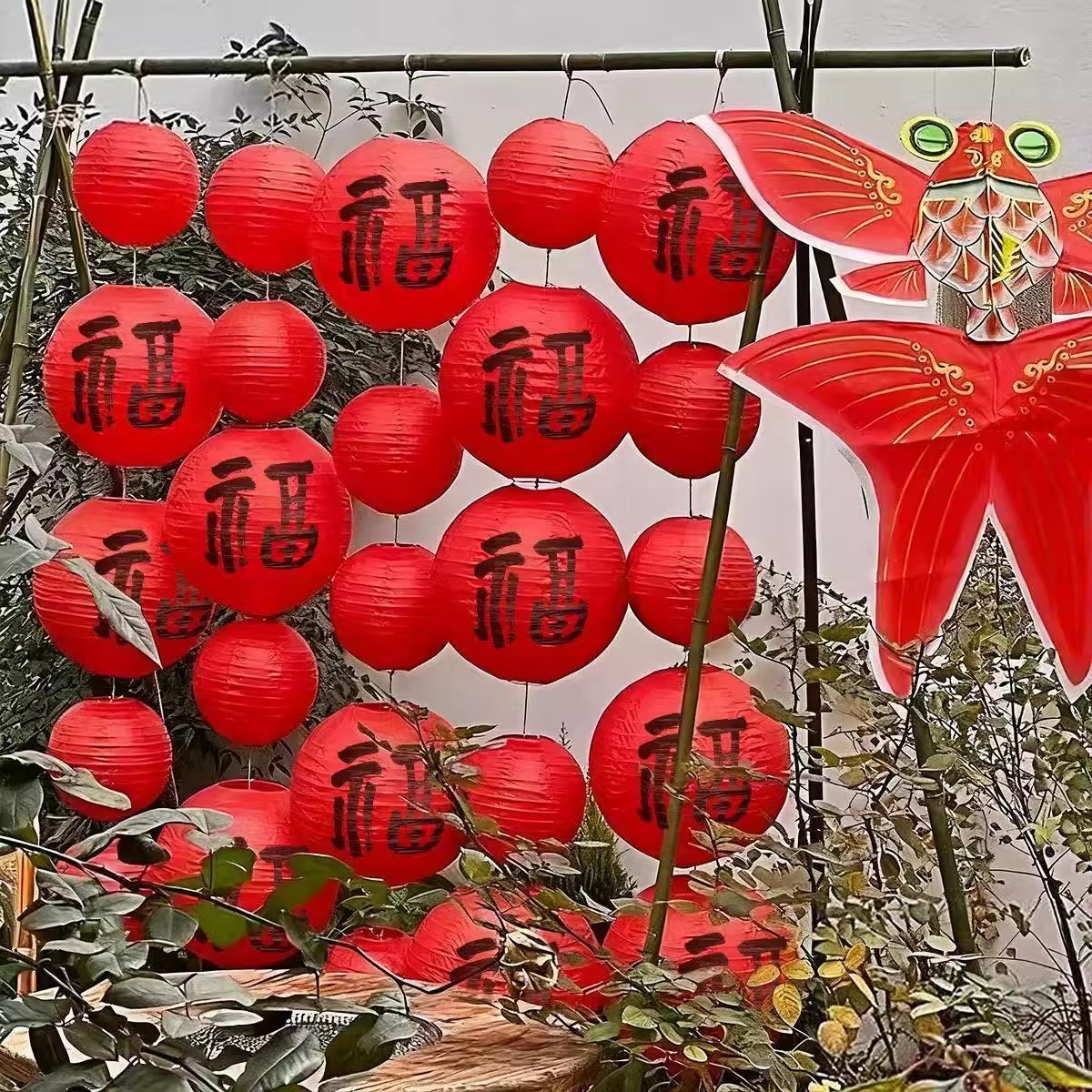 大红囍字纸灯笼婚庆中秋场景布置