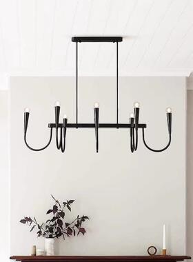 法式美式复古餐厅灯中古风金色黑色蜡烛长条餐桌岛台饭厅LED吊灯