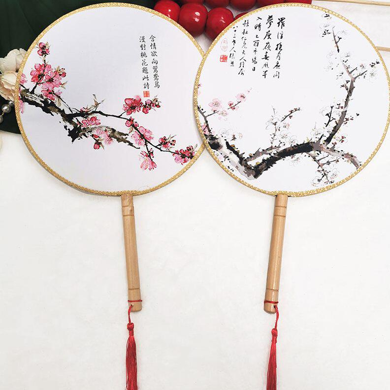 流苏【锦舞蹈扇子女仙椭古装汉服夏长柄谣】专用儿童团扇古风圆扇