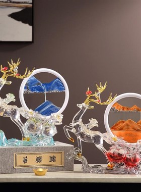 简约现代流沙画轻奢高档透明招财鹿摆件客厅玄关酒柜电视柜装饰品