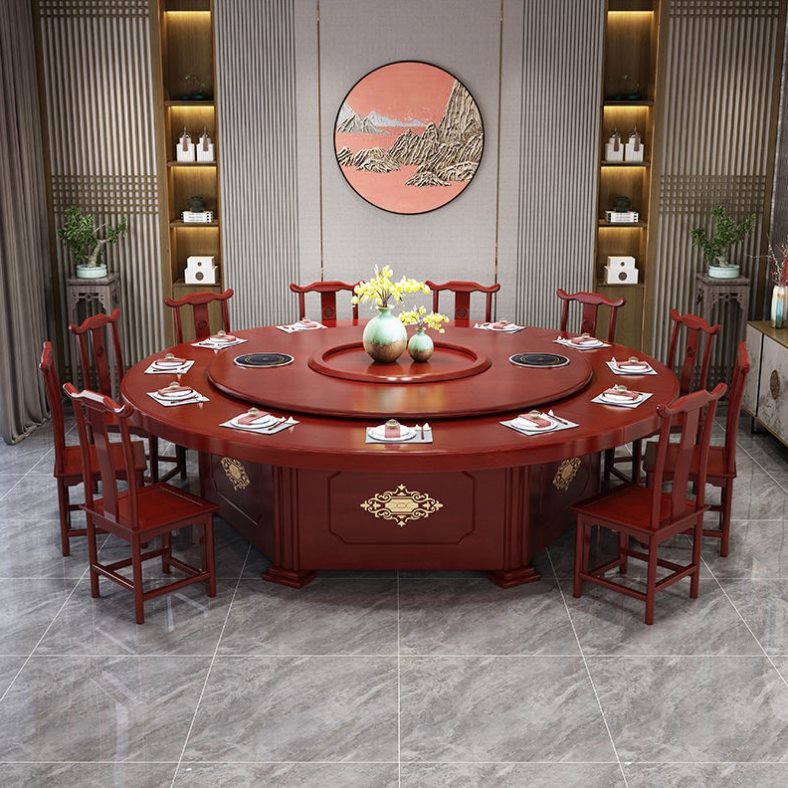 豪华酒店人火锅桌椅饭店组合人厢20实木新中式电动餐桌包大圆桌12