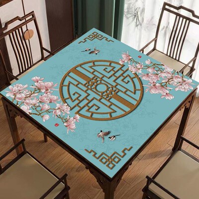 农村老式四方桌布八仙桌盖垫正方形中式桌垫PVC印花软玻璃加厚麻