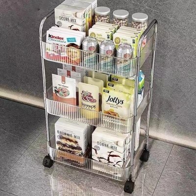 零食客厅高级收纳家用多层小推车置物架厨房透明感菜篮子移动收纳