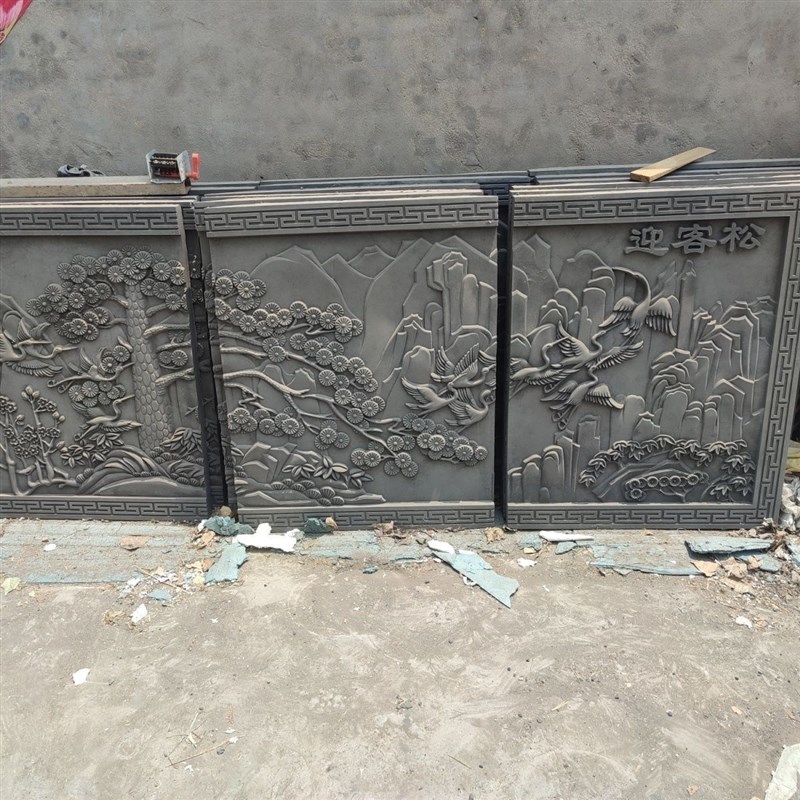 砖雕仿古大型古建影壁照壁百福图背景墙中式迎客松浮雕庭院装饰