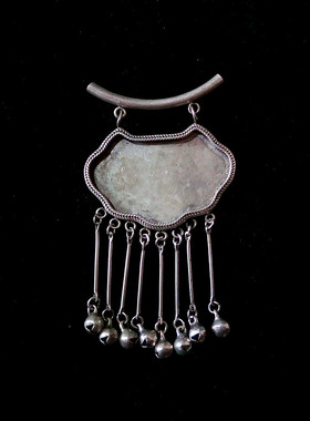 贵州民族风 苗银diy项坠配件 镶老绣项坠底托 弯管锁形流苏配件