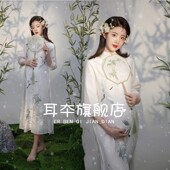 新款 影楼工作室中国风工笔画旗袍孕妈大肚艺术照 孕妇拍照摄影服装