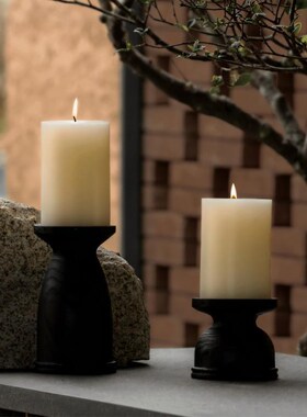 侘寂风复古烛台摆件民宿酒店客厅餐桌装饰品创意中式木肌理蜡烛台