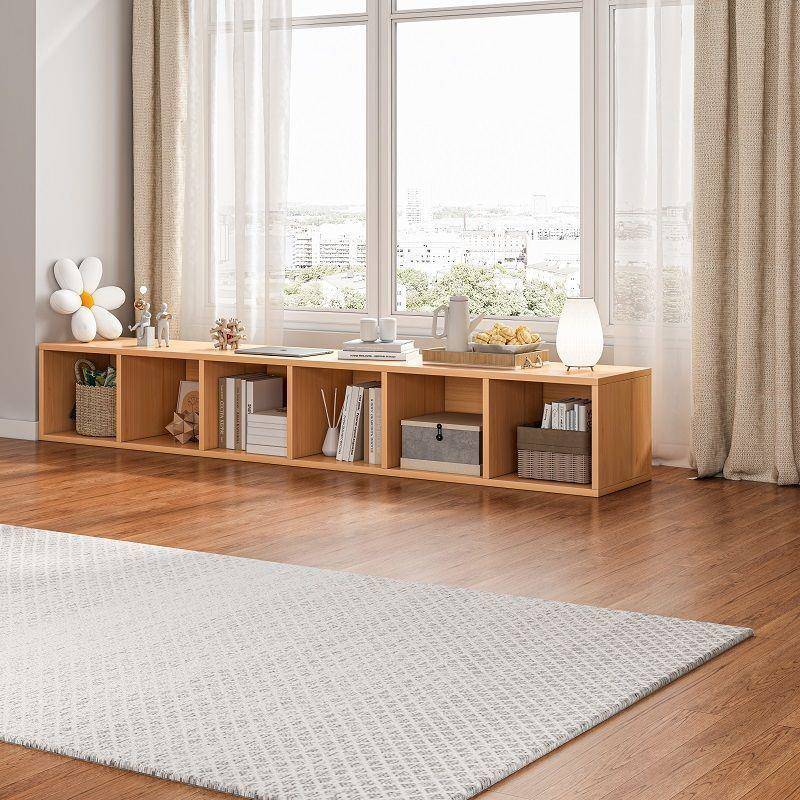 【折扣价】简易实木书架落地置物架简约格子柜矮书柜家用客厅储物