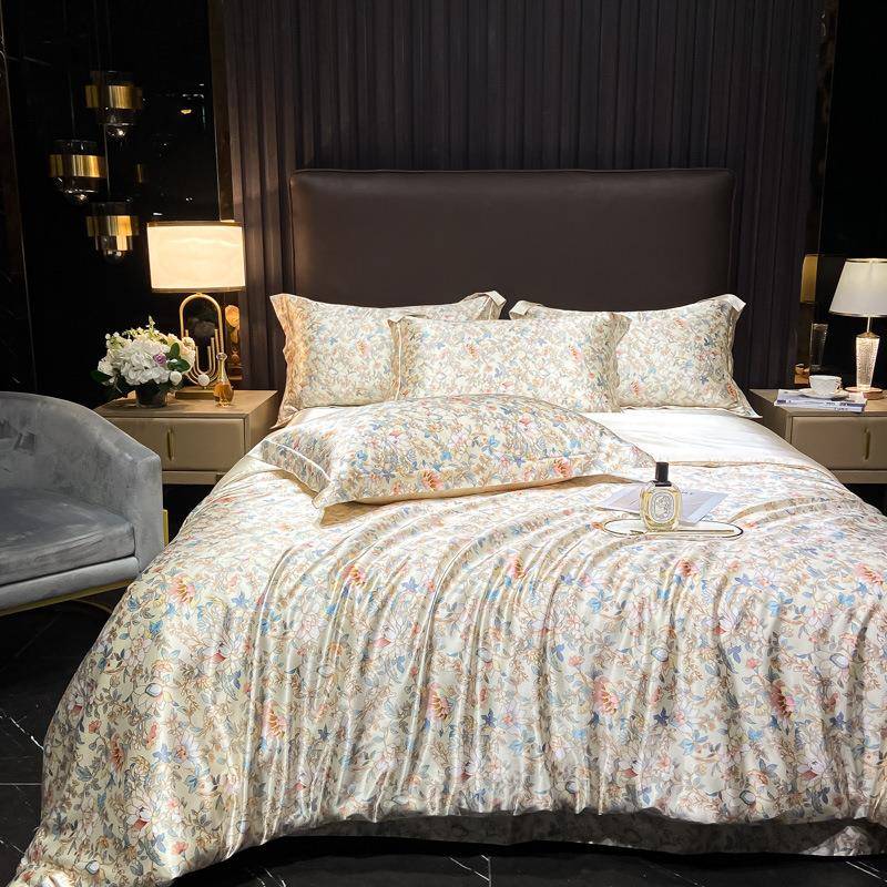 【折扣价】轻奢高端真丝四件套双面丝绸印花桑蚕丝被套裸睡冰丝天