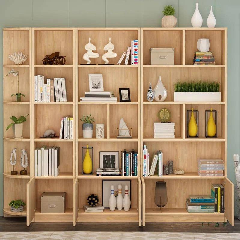 【折扣价】实木书架书柜带门自由组合现代书橱置物架落地儿童松木