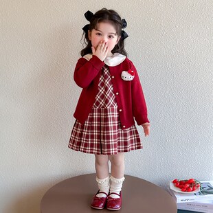 女童春秋猫咪裙子春装2025新款儿童洋气春季连衣裙宝宝公主裙套装