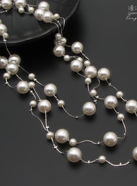 经典仿珍珠超长项链简约时尚轻奢淑女多层连衣裙配饰2023年毛衣链