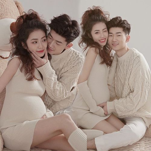 影楼新款孕妇拍照服装韩版简约情侣毛衣时尚艺术照摄影在家摄影服