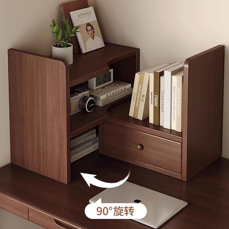 实木桌面转角置物架办公室桌上书架工位台面多层小伸缩收纳储物架