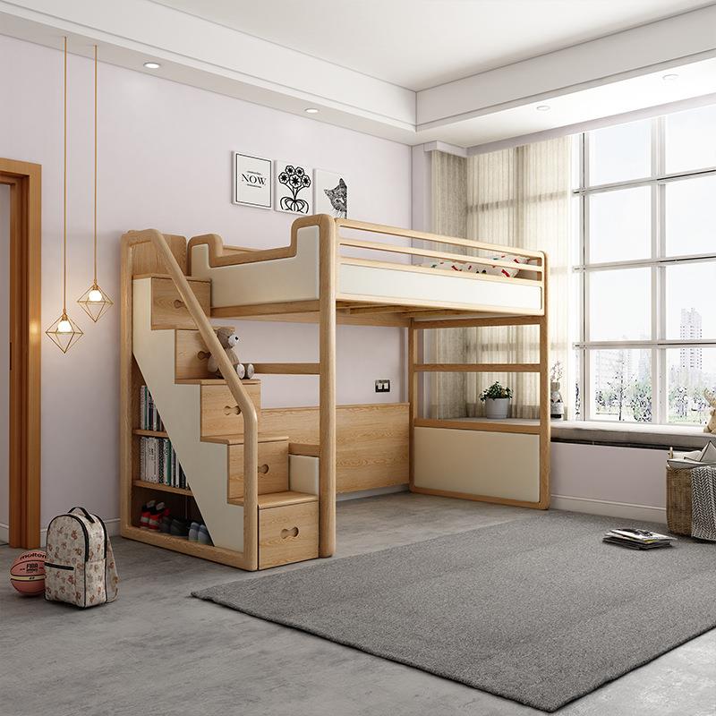 新款白蜡木上下床高架床儿童框架床高低床子母床上下全实木组合床