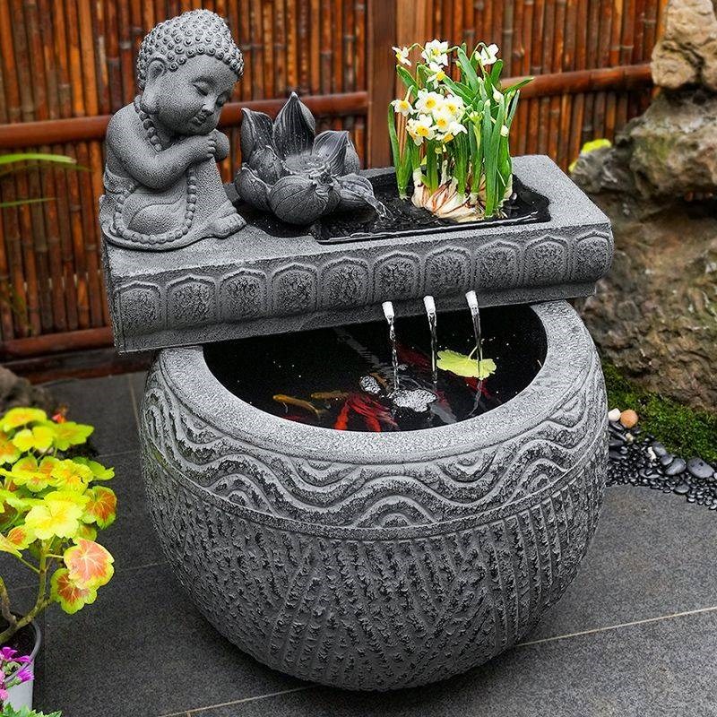 新中式庭院流水景观户外喷泉鱼缸循环水花园装饰摆件室外鱼池造景