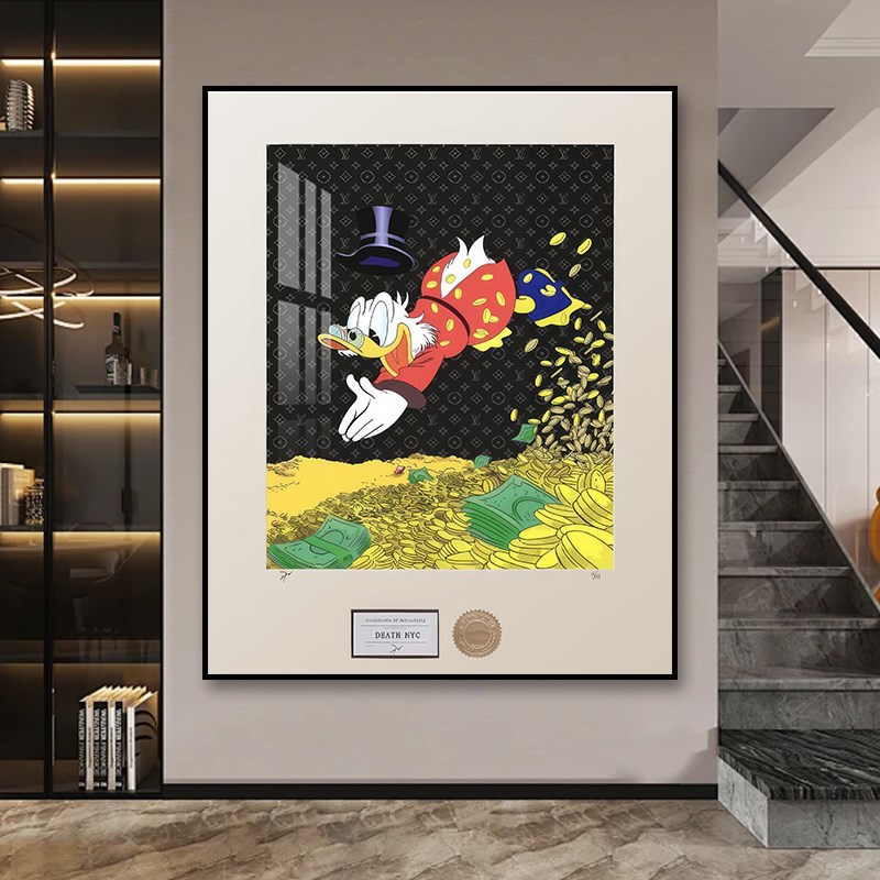 发财鸭唐老鸭装饰画客厅玄关卧室书房潮流卡通壁画现代艺术装裱画图片