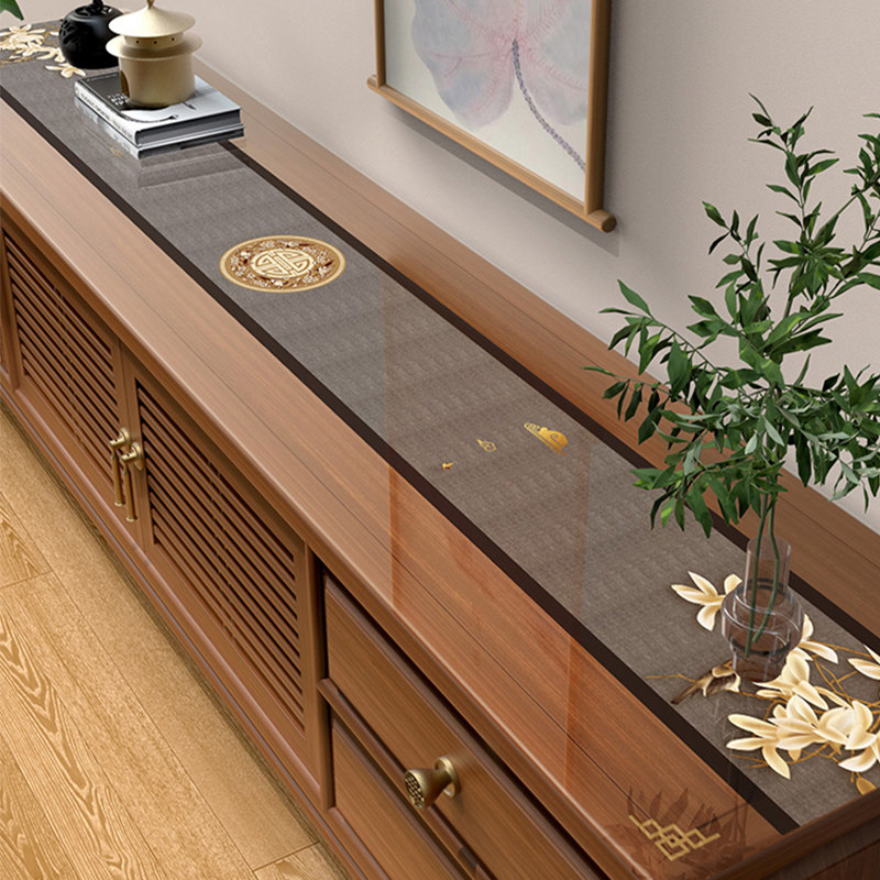 透明印花PVC电视柜桌布新中式软玻璃餐桌垫柜垫水晶板防尘茶几垫,居家布艺,桌布,淘宝优惠券,粉丝福利购,淘宝优惠卷