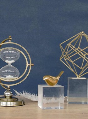 现代创意抽象几何金属地球仪沙漏摆件客厅办公室桌面轻奢装饰品