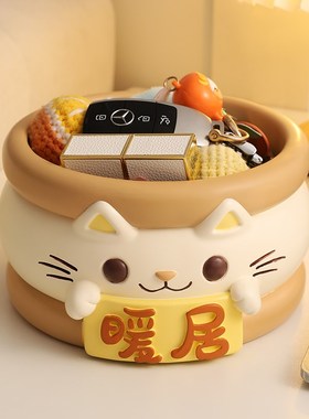 奶油风猫咪大容量暖居摆件进门玄关钥匙收纳客厅桌面装饰乔迁礼物