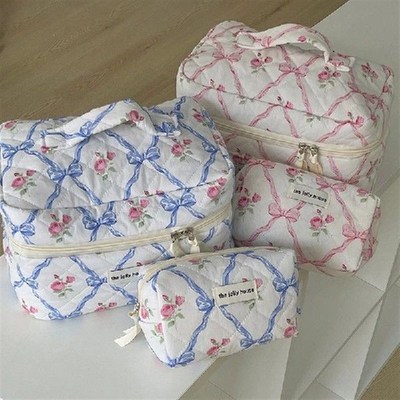 Fashion Bow Rose Flower Cosmetic Bag Skincare Makeup Organiz