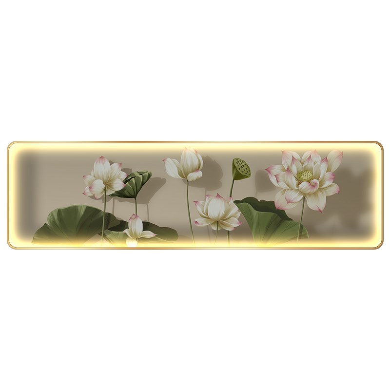 新中式荷花卧室床头装饰画LED灯画客厅沙发背景墙挂画莲花壁灯画图片