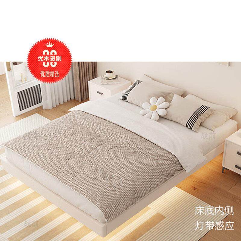 无床头实木悬浮现代简约板式双人床网红悬空床架卧室榻榻米床